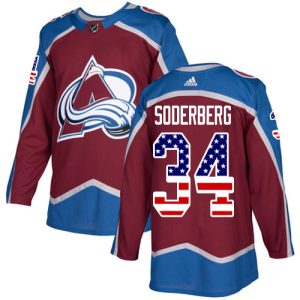 Stunning Adidas Avalanche #34 Carl Soderberg Burgundy Home Authentic USA Flag Stitched NHL Jersey for die - hard fans