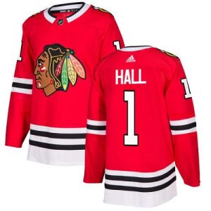 Stunning Adidas Blackhawks #1 Glenn Hall Red Home Authentic Stitched NHL Jersey to show your team spirit