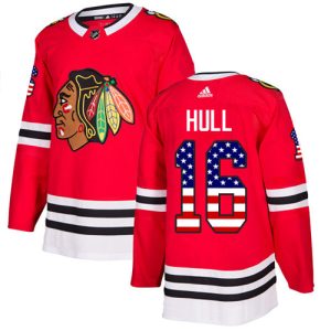 Stylish Adidas Blackhawks #16 Bobby Hull Red Home Authentic USA Flag Stitched NHL Jersey a must - have for collectors