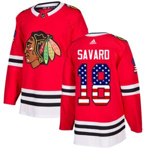 Top - notch Adidas Blackhawks #18 Denis Savard Red Home Authentic USA Flag Stitched NHL Jersey to elevate your fan gear collection