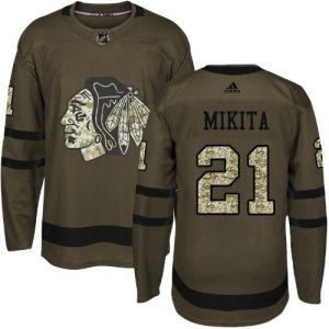Fantastic Adidas Blackhawks #21 Stan Mikita Green Salute to Service Stitched NHL Jersey for die - hard fans