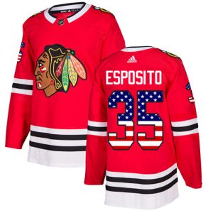 Stunning Adidas Blackhawks #35 Tony Esposito Red Home Authentic USA Flag Stitched NHL Jersey for ultimate hockey enthusiasts