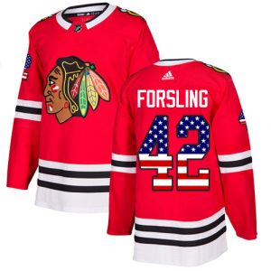 Premium Adidas Blackhawks #42 Gustav Forsling Red Home Authentic USA Flag Stitched NHL Jersey to stand out at the stadium