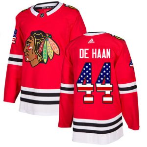 Gorgeous Adidas Blackhawks #44 Calvin De Haan Red Home Authentic USA Flag Stitched NHL Jersey perfect for game days