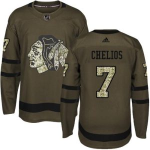 Sleek Adidas Blackhawks #7 Chris Chelios Green Salute to Service Stitched NHL Jersey to elevate your fan gear collection