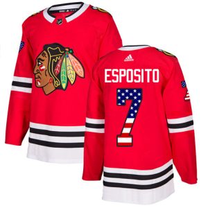 Stunning Adidas Blackhawks #7 Tony Esposito Red Home Authentic USA Flag Stitched NHL Jersey to show your team spirit