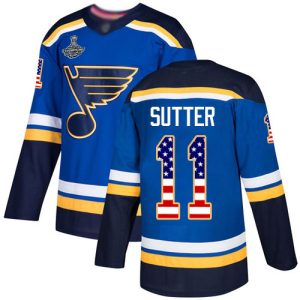 Amazing Adidas Blues #11 Brian Sutter Blue Home Authentic USA Flag Stanley Cup Champions Stitched NHL Jersey to show your team spirit