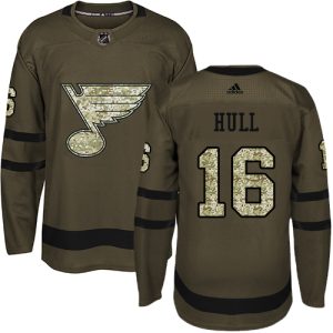 Top - notch Adidas Blues #16 Brett Hull Green Salute to Service Stitched NHL Jersey for ultimate hockey enthusiasts