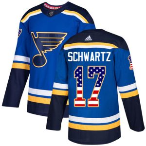 Sleek Adidas Blues #17 Jaden Schwartz Blue Home Authentic USA Flag Stitched NHL Jersey to stand out at the stadium