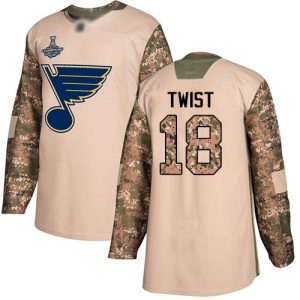 Stunning Adidas Blues #18 Tony Twist Camo Authentic 2017 Veterans Day Stanley Cup Champions Stitched NHL Jersey a must - have for collectors