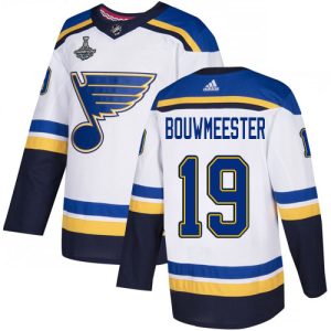 Top - notch Adidas Blues #19 Jay Bouwmeester White Road Authentic 2019 Stanley Cup Champions Stitched NHL Jersey to elevate your fan gear collection