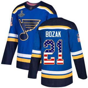 Top - notch Adidas Blues #21 Tyler Bozak Blue Home Authentic USA Flag Stanley Cup Champions Stitched NHL Jersey for ultimate hockey enthusiasts