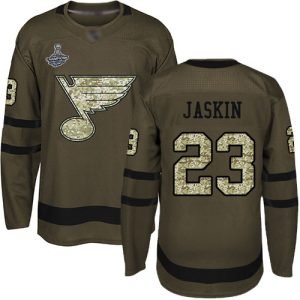 Gorgeous Adidas Blues #23 Dmitrij Jaskin Green Salute to Service Stanley Cup Champions Stitched NHL Jersey to show your team spirit