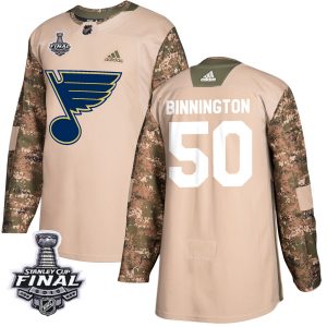 Top - notch Adidas Blues #50 Jordan Binnington Camo Authentic 2017 Veterans Day 2019 Stanley Cup Final Stitched NHL Jersey perfect for game days