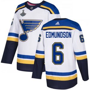Premium Adidas Blues #6 Joel Edmundson White Road Authentic 2019 Stanley Cup Champions Stitched NHL Jersey for die - hard fans