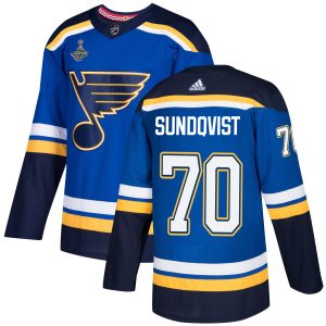 Top - notch Adidas Blues #70 Oskar Sundqvist Blue Home Authentic 2019 Stanley Cup Champions Stitched NHL Jersey to elevate your fan gear collection