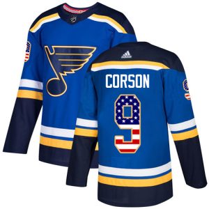 Stylish Adidas Blues #9 Shayne Corson Blue Home Authentic USA Flag Stitched NHL Jersey to show your team spirit
