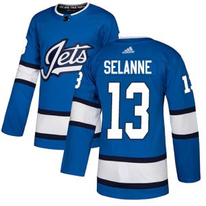 Top - notch Adidas Jets #13 Teemu Selanne Blue Alternate Authentic Stitched NHL Jersey to elevate your fan gear collection