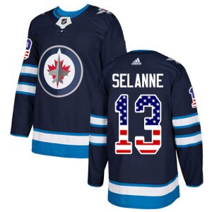 Chic Adidas Jets #13 Teemu Selanne Navy Blue Home Authentic USA Flag Stitched NHL Jersey a must - have for collectors