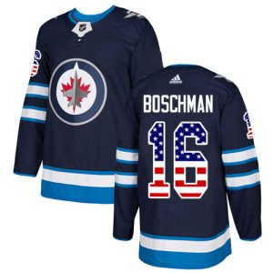 Stylish Adidas Jets #16 Laurie Boschman Navy Blue Home Authentic USA Flag Stitched NHL Jersey a must - have for collectors