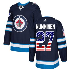 Sleek Adidas Jets #27 Teppo Numminen Navy Blue Home Authentic USA Flag Stitched NHL Jersey for die - hard fans