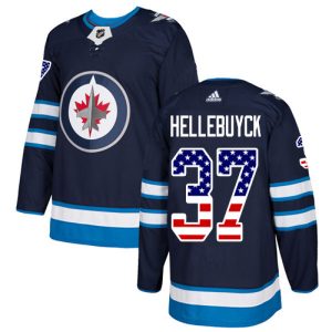 Fantastic Adidas Jets #37 Connor Hellebuyck Navy Blue Home Authentic USA Flag Stitched NHL Jersey a must - have for collectors
