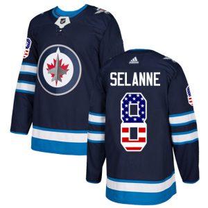 Premium Adidas Jets #8 Teemu Selanne Navy Blue Home Authentic USA Flag Stitched NHL Jersey for ultimate hockey enthusiasts