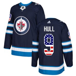 Stunning Adidas Jets #9 Bobby Hull Navy Blue Home Authentic USA Flag Stitched NHL Jersey a must - have for collectors
