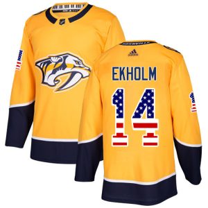 Fantastic Adidas Predators #14 Mattias Ekholm Yellow Home Authentic USA Flag Stitched NHL Jersey perfect for game days