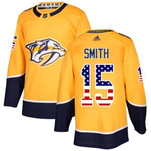Sleek Adidas Predators #15 Craig Smith Yellow Home Authentic USA Flag Stitched NHL Jersey to show your team spirit