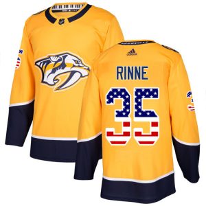 Sleek Adidas Predators #35 Pekka Rinne Yellow Home Authentic USA Flag Stitched NHL Jersey to show your team spirit