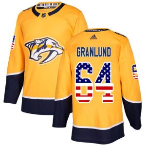 Stunning Adidas Predators #64 Mikael Granlund Yellow Home Authentic USA Flag Stitched NHL Jersey perfect for game days