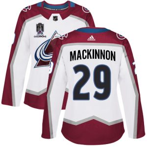 Alluring Adidas Avalanche #29 Nathan MacKinnon White Women's 2022 Stanley Cup Champions Road Authentic Stitched NHL Jersey for a valuable hockey collectible