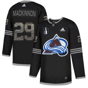 Alluring Adidas Avalanche #29 Nathan MacKinnon Youth 2022 Stanley Cup Final Patch Hockey Fights Avalanche NHL Jersey Black for die   hard Blackhawks fans