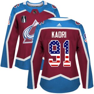 Alluring Adidas Avalanche #91 Nazem Kadri Burgundy Women's 2022 Stanley Cup Final Patch Home Authentic USA Flag Stitched NHL Jersey for a valuable hockey collectible