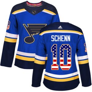 Alluring Adidas Blues #10 Brayden Schenn Blue Home Authentic USA Flag Women's Stitched NHL Jersey to support your favorite players