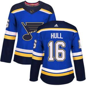 Alluring Adidas Blues #16 Brett Hull Blue Home Authentic Women's Stitched NHL Jersey for a memorable sports moment