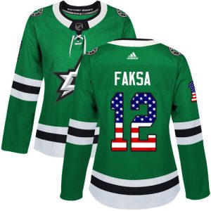 Alluring Adidas Stars #12 Radek Faksa Green Home Authentic USA Flag Women's Stitched NHL Jersey to support your favorite players