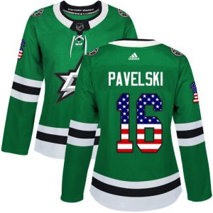 Alluring Adidas Stars #16 Joe Pavelski Green Home Authentic USA Flag Women's Stitched NHL Jersey for a valuable hockey collectible