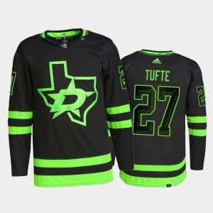Alluring Adidas Stars #27 Riley Tufte Men's 2021 22 Alternate Authentic NHL Jersey   Black to support your favorite players