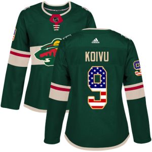Alluring Adidas Wild #9 Mikko Koivu Green Home Authentic USA Flag Women's Stitched NHL Jersey for an exciting hockey game