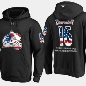 Alluring Avalanche #16 Nikita Zadorov NHL Banner Wave Usa Flag Black Hoodie for top   notch game   day wear