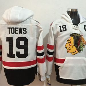 Alluring Blackhawks #19 Jonathan Toews White Name & Number Pullover NHL Hoodie to stand out at the stadium