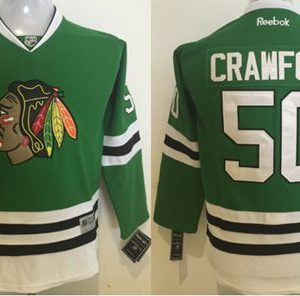 Alluring Blackhawks #50 Corey Crawford Green Stitched Youth NHL Jersey to add to your hockey memorabilia collection