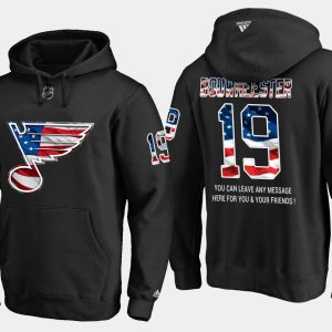 Alluring Blues #19 Jay Bouwmeester NHL Banner Wave Usa Flag Black Hoodie for an exciting hockey game