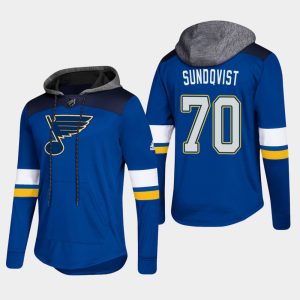 Alluring Blues #70 Oskar Sundqvist Blue 2018 Pullover Platinum Hoodie to add to your hockey memorabilia collection