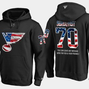 Alluring Blues #70 Oskar Sundqvist NHL Banner Wave Usa Flag Black Hoodie to show your team love