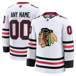 Alluring Chicago Blackhawks Away Premium Custom Jersey   White/Red to add to your hockey memorabilia collection