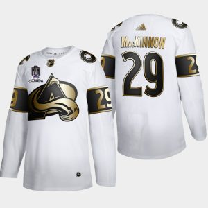 Alluring Colorado Avalanche #29 Nathan MacKinnon Men's 2022 Stanley Cup Champions Adidas White Golden Edition Limited Stitched NHL Jersey for an exciting hockey game