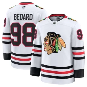 Alluring Connor Bedard Chicago Blackhawks Away Premium Jersey   White/Red for a memorable sports moment